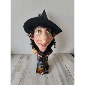 Vintage shabby chic witch head bust spider glitter Halloween home decor figure